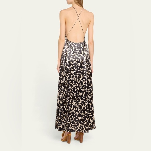 ULLA JOHNSON Evie Floral Satin Midi Dress in Raven 10 - Picture 5 of 11